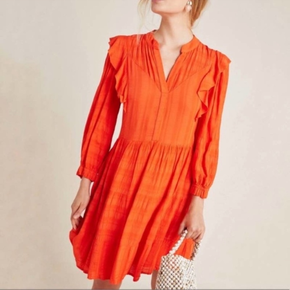 Anthropologie AMADI Rossi Bohemian Tiered Long Sleeve V Neck Dress